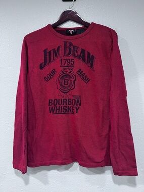 Jim Beam Bourbon Whiskey Red Long Sleeve Thermal Waffle Knit Shirt Size Large